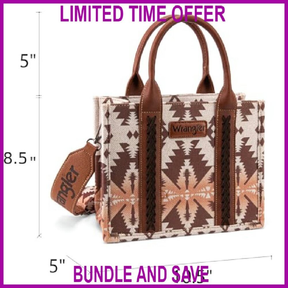 Western Aztec Tote Bag with Adjustable Strap, 10.5" Satchel - Picture 6 of 8